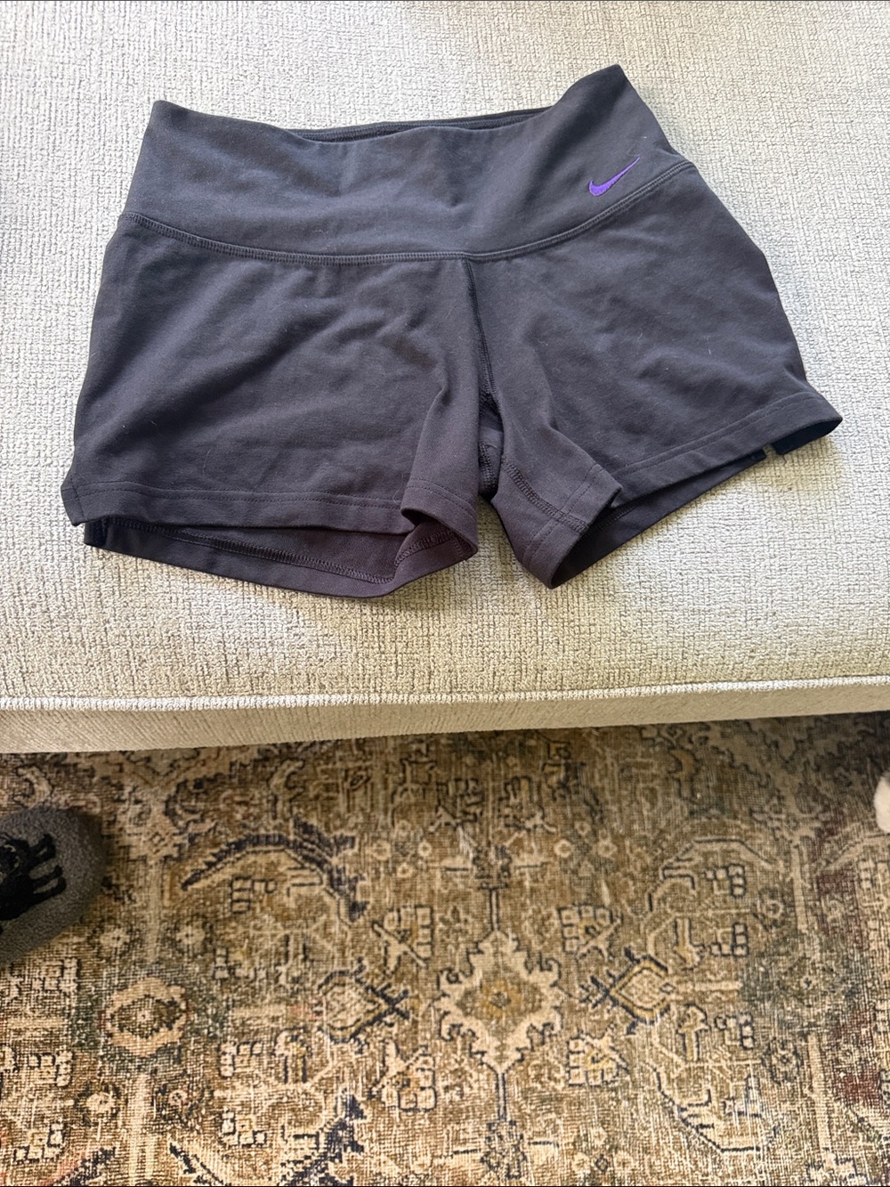 Nike Black Athletic Shorts with Purple Swoosh